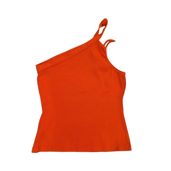 Anthropologie Maeve One Shoulder Asymmetric Ribbed Top Tank Top Orange Large - Picture 6 of 6